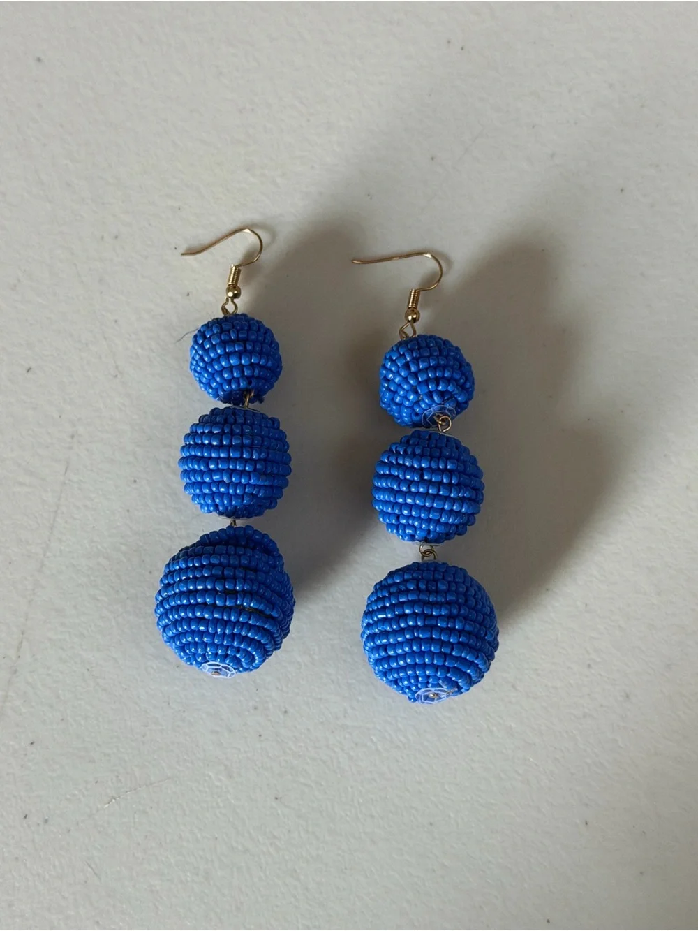 Handmade Royal Blue Triple Bead Drop Earrings